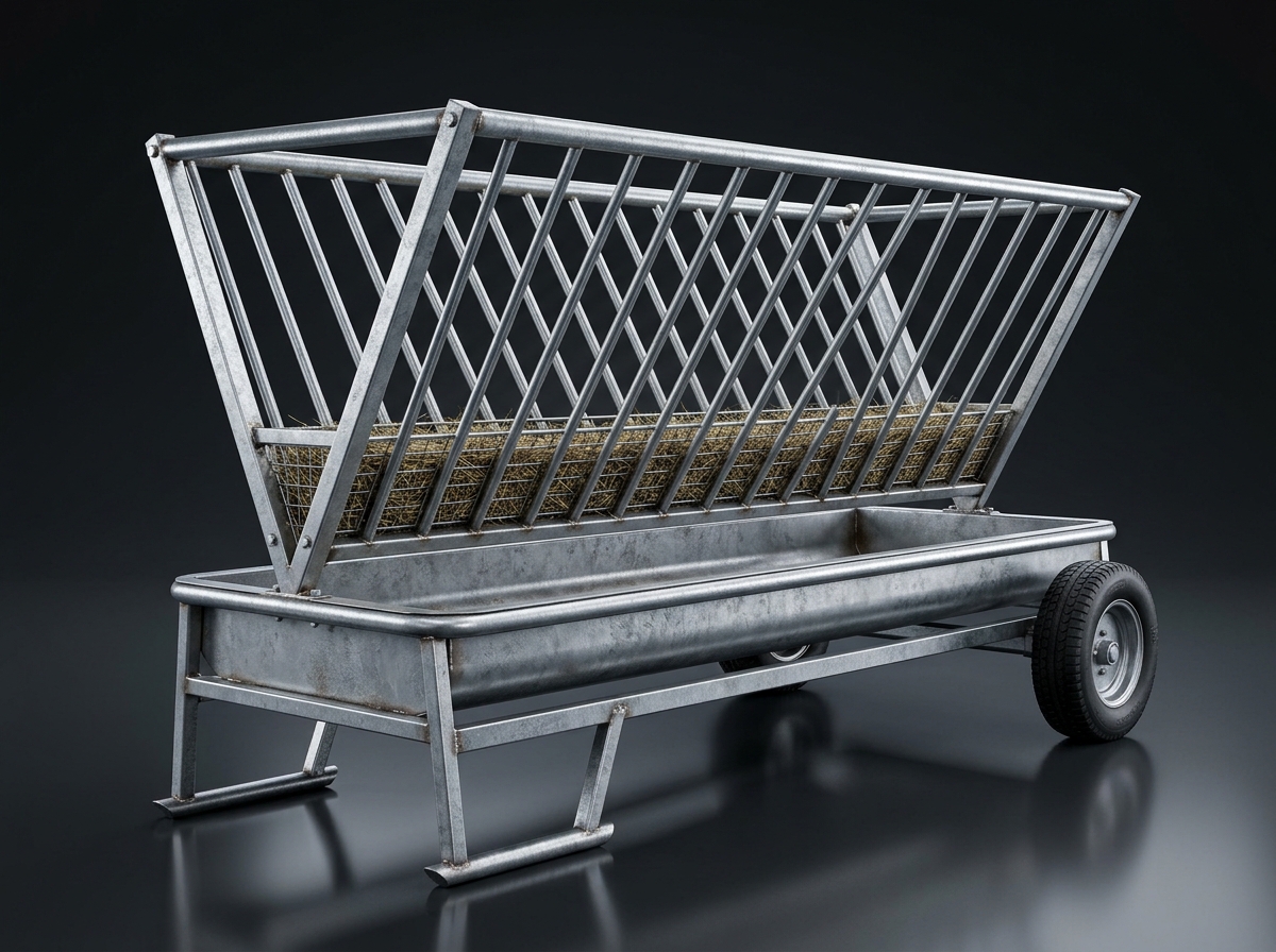 2.50 Metre Diyagonal Sık Borulu Küçükbaş Yemlik Bariyeri - 3D Render